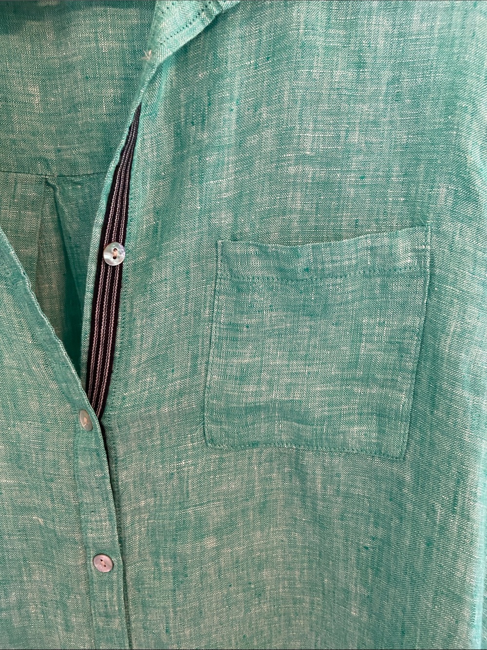 Beachy C&C California Green 100% Linen Button Down Shirt Dress Woman L Tunic - Picture 4 of 8